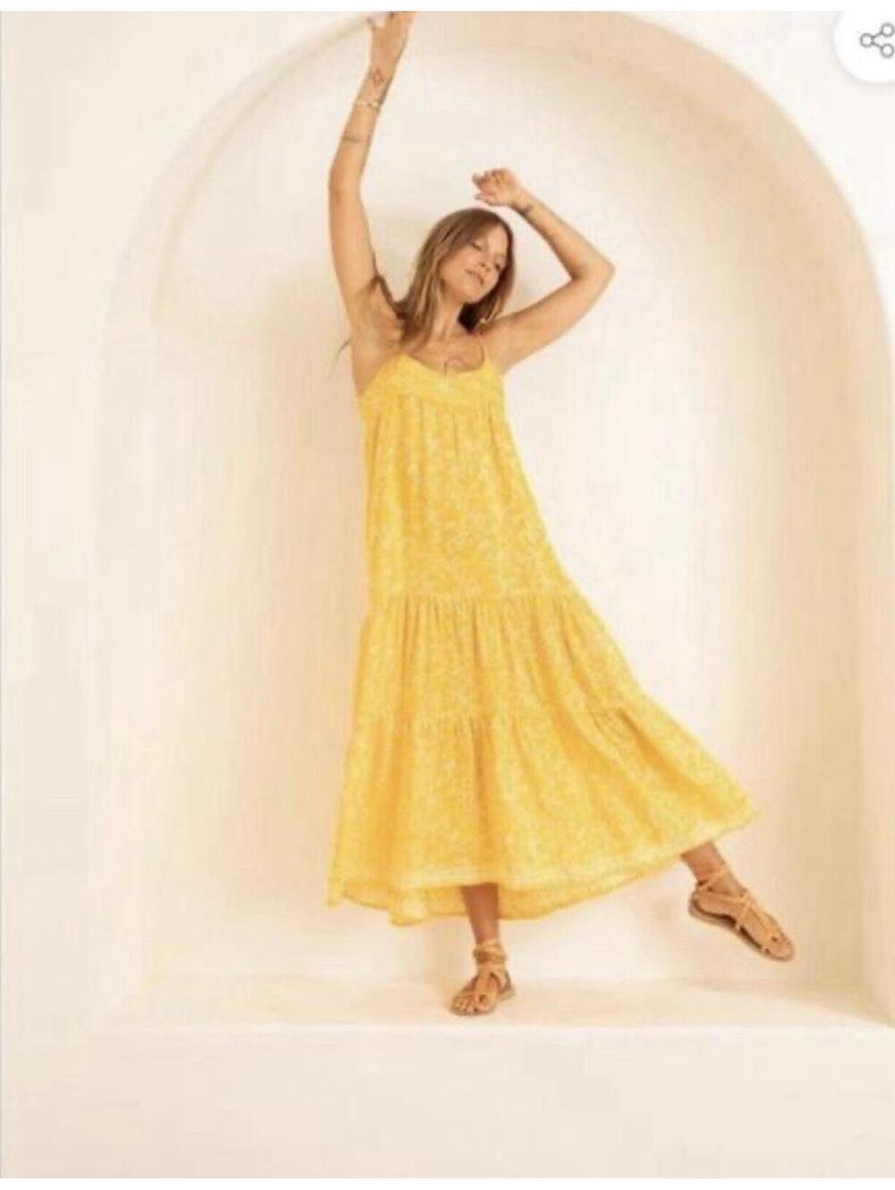Natalie Martin Melanie Dress Silk Yellow Pattern Casual Designer Day tea Event L